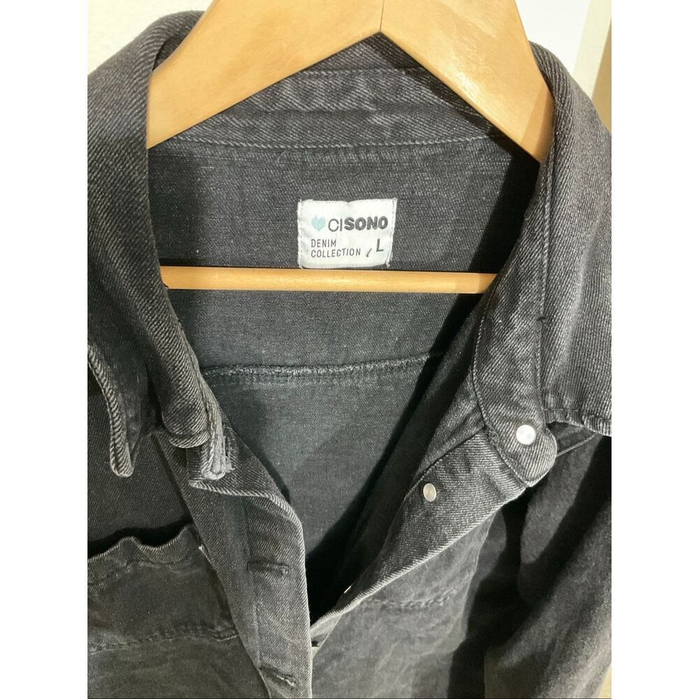 Cisono black wash denim button down jacket size large - Picture 7 of 10